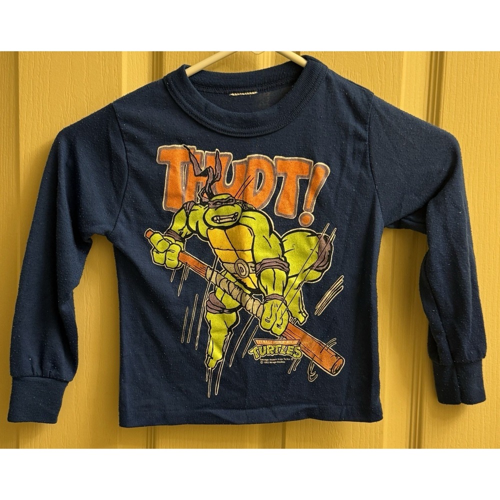 Vintage 1990 Teenage Mutant Ninja Turtles Kids 4 Months Blue Long-Sleeve T-Shirt